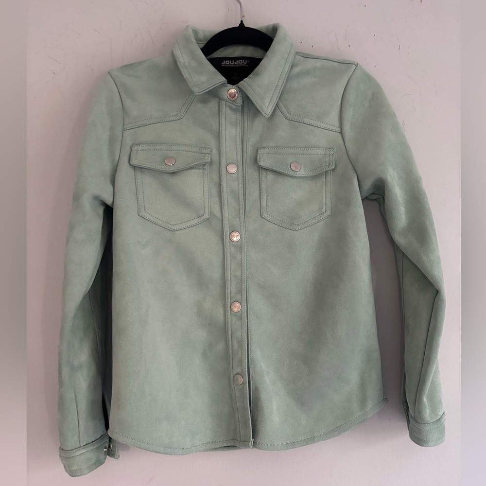 JOU JOU Premium Outerwear Faux Suede water resistant Shacket – Mint Green sizeS